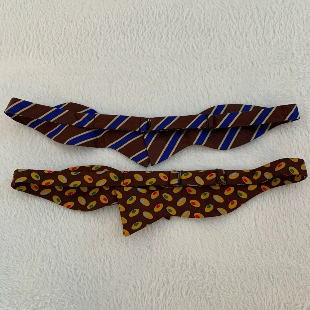 The Bow Tie Club Brown Royal Gold Stripes & Brown Gold Vintage Oval Bowties Set